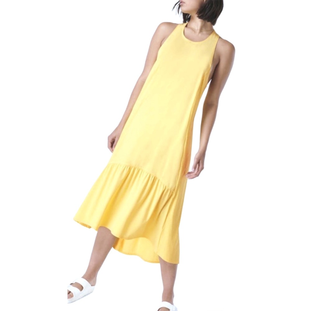 Sweaty Betty Explorer Ace Racerback Midi Dress XXS Butter Yellow High Low Sporty